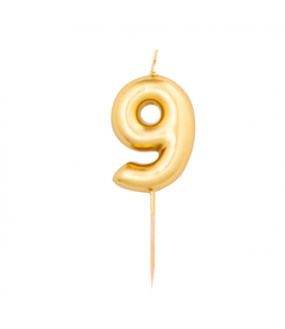 Givvi Candles Numeral Metal Candle 9 8 Cm-Gold