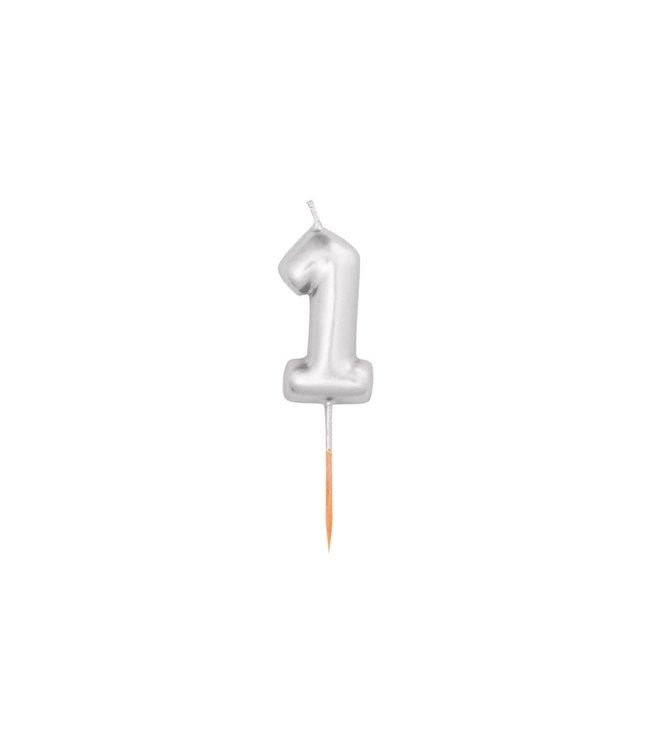 Givvi Candles Number 1 Metal Candle 8 cm-Silver