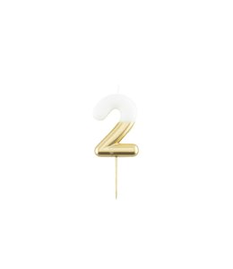 Givvi Candles Number 2 Metal Candle 9 cm-White & Gold