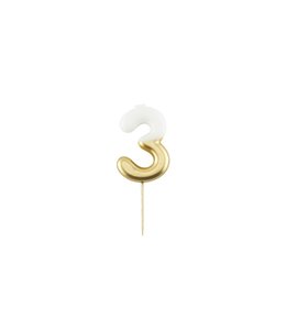 Givvi Candles Number 3 Metal Candle 9 cm-White & Gold