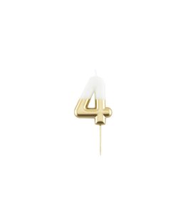 Givvi Candles Number 4 Metal Candle 9 cm-White & Gold