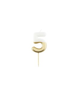 Givvi Candles Number 5 Metal Candle 9 cm-White & Gold