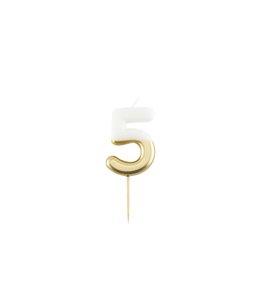 Givvi Candles Numeral Metal Candle 5 9 Cm-White & Gold