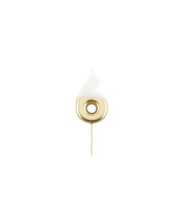 Givvi Candles Number 6 Metal Candle 9 cm-White & Gold