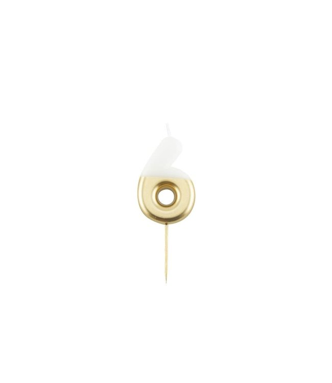 Givvi Candles Numeral Metal Candle 6 9 Cm-White & Gold