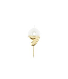 Givvi Candles Number 9 Metal Candle 9 cm-White & Gold