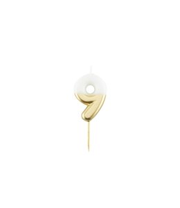 Givvi Candles Numeral Metal Candle 9 9 Cm-White & Gold