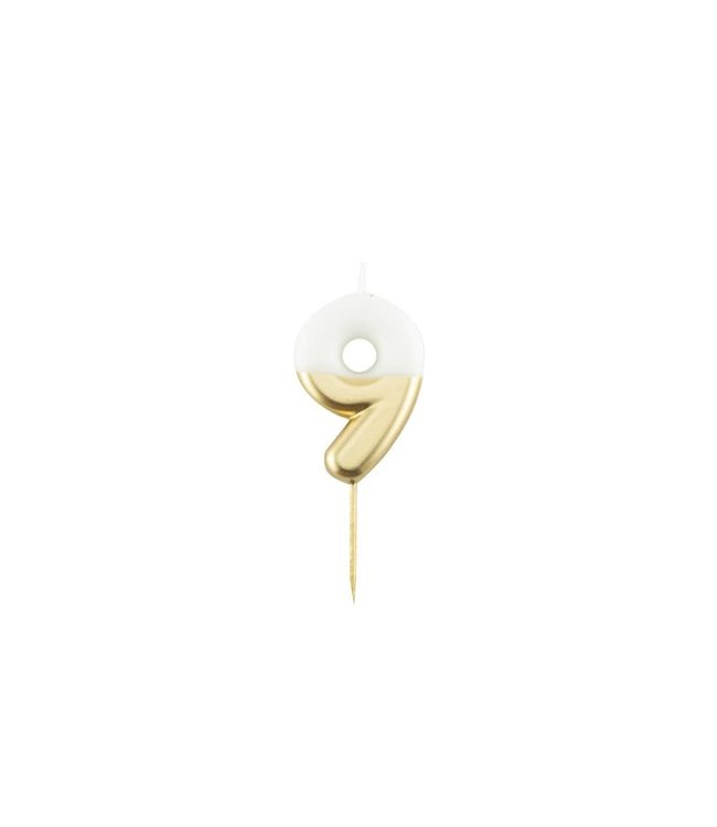 Givvi Candles White & Gold Metal Number Candle 9cm-9