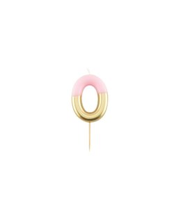 Givvi Candles Number 0 Metal Candle 9 cm-Pink & Gold