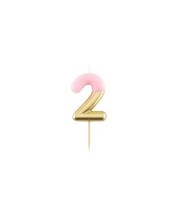 Givvi Candles Number 2 Metal Candle 9 cm-Pink & Gold