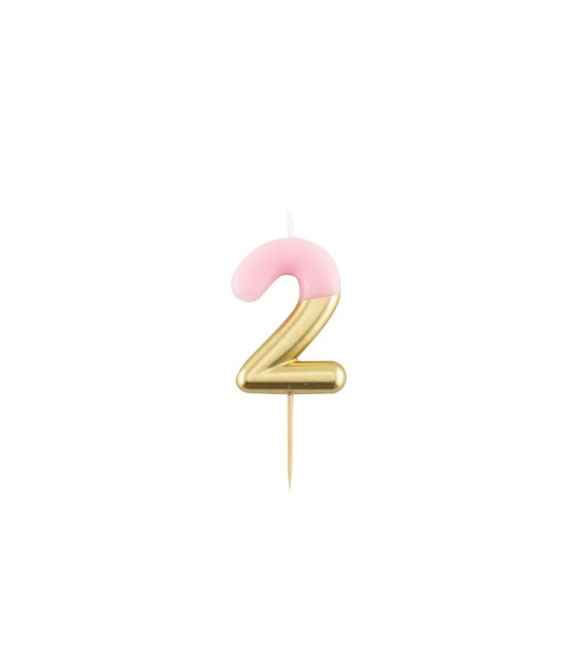 Givvi Candles Numeral Metal Candle 2  9 Cm-Pink & Gold