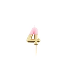Givvi Candles Number 4 Metal Candle 9 cm-Pink & Gold