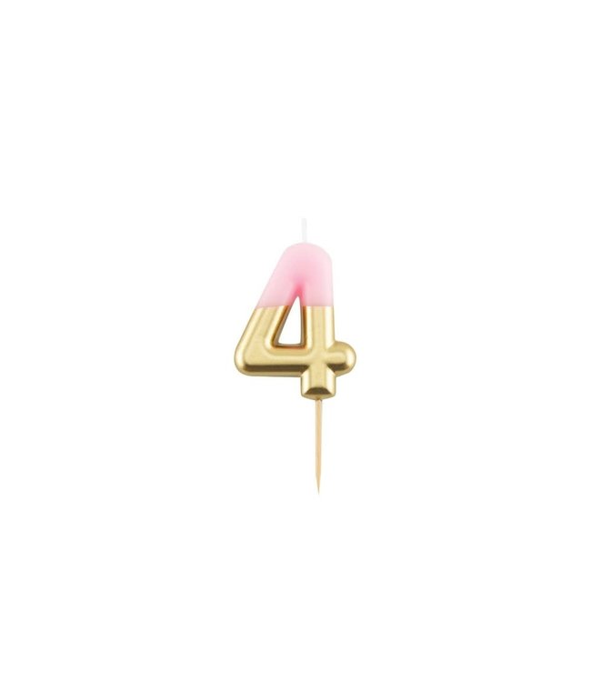 Givvi Candles Numeral Metal Candle 4 9 Cm-Pink & Gold