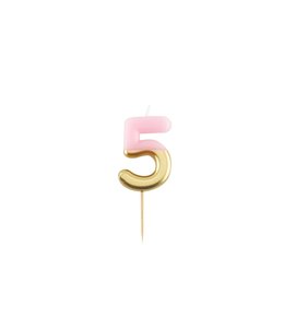 Givvi Candles Number 5 Metal Candle 9 cm-Pink & Gold