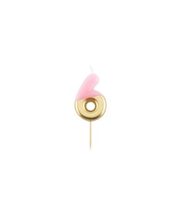 Givvi Candles Number 6 Metal Candle 9 cm-Pink & Gold