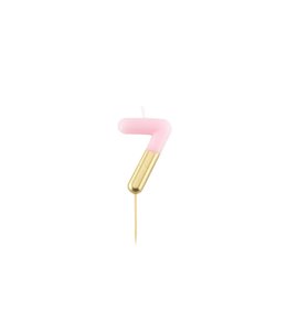 Givvi Candles Number 7 Metal Candle 9 cm-Pink & Gold