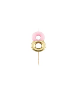 Givvi Candles Number 8 Metal Candle 9 cm-Pink & Gold