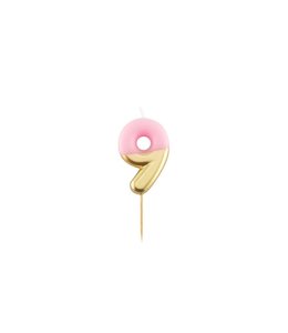 Givvi Candles Number 9 Metal Candle 9 cm-Pink & Gold