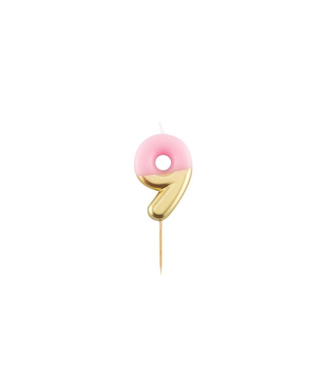 Givvi Candles Numeral Metal Candle 9 9 Cm-Pink & Gold