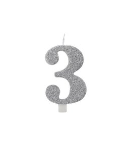 Givvi Candles Number 3 Metal Candle 9.5 cm-Silver