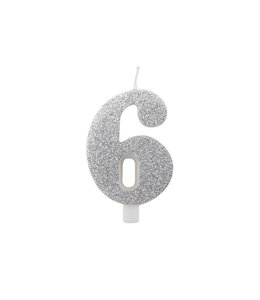 Givvi Candles Numeral Metal Candle 6 9.5 Cm-Silver