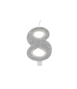 Givvi Candles Numeral Metal Candle 8 9.5 Cm-Silver