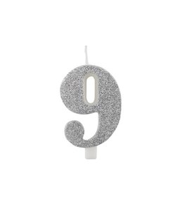 Givvi Candles Numeral Metal Candle 9 9.5 Cm-Silver