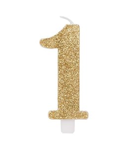 Givvi Candles Number 1 Glitter Candle 9.5 cm-Gold