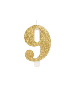 Givvi Candles Numeral Metal Candle 9 9.5 Cm-Gold
