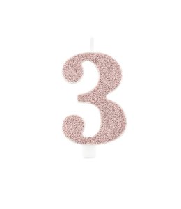 Givvi Candles Numeral Metal Candle 3 9.5 Cm-Rose Gold