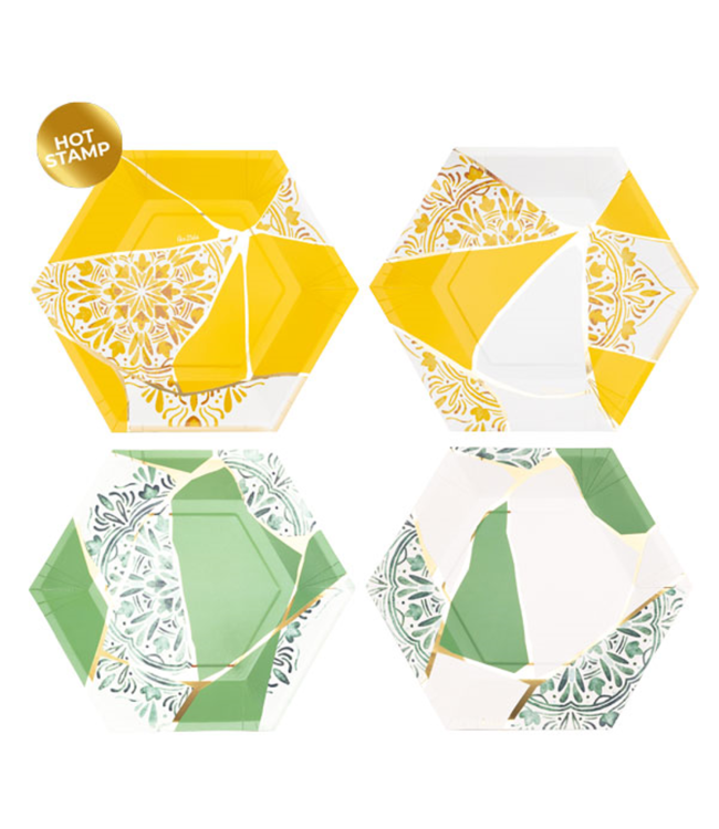 Givvi Candles Plates 23 cm 8/pk-Kintsugi Green & Yellow