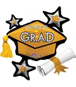 Anagram P40 CONGRATS GRAD GOLD CLUSTER SUPERSHAPE BALLOON 31 X 29INCH