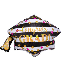 Anagram P40 GOLD CONFETTI GRAD CAP HOLO SUPERSHAPE FOIL BALLOON