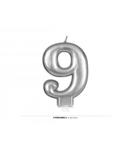 Fiestas Guirca SILVER METALLIC CANDLE Nº 9, 8 CMS.