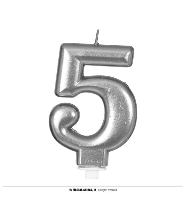 Fiestas Guirca Silver Metallic Candle 8Cm-No 5