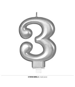 Fiestas Guirca SILVER METALLIC CANDLE Nº 3, 8 CMS.