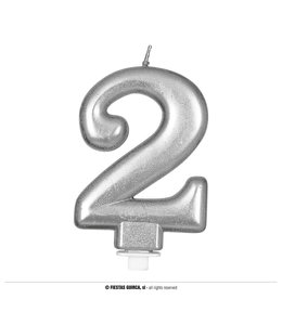 Fiestas Guirca SILVER METALLIC CANDLE Nº 2, 8 CMS.