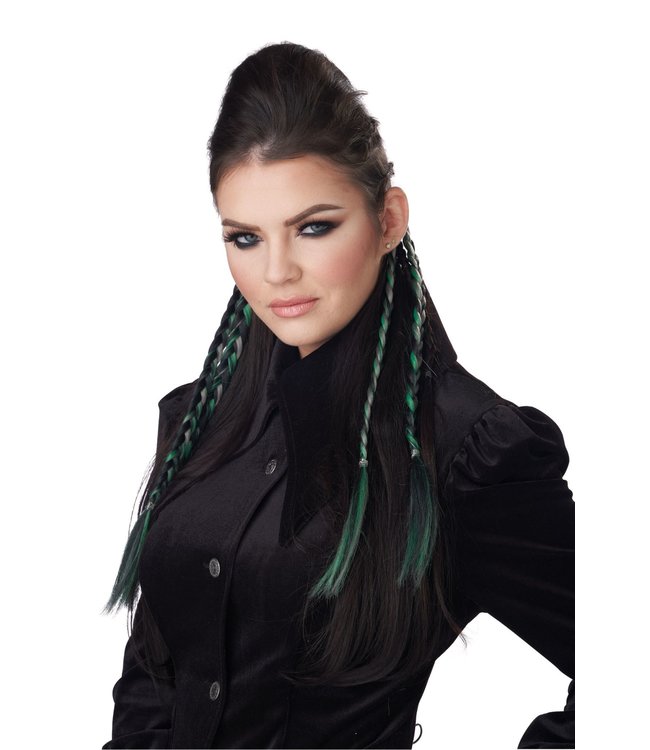 California Costumes Clip-In Braids-Green/Gray