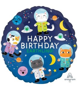 Anagram S40 Happy Birthday Space Cats Balloon 18 Inch