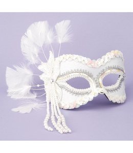 Rubies Costumes 1/2 Mask With Feather & Beads-White