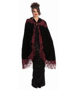 Rubies Costumes Vampiress Velvet Black W/Red Trim Cape 45 Inch-Adult