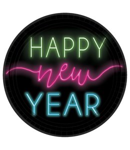 Amscan Inc. New Year's Glow Round Plates, 10.5 Inch