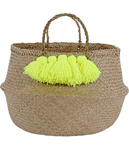 Meri Meri Neon Yellow Tassel Basket ( Size: 17.5 x 15 x 17.5) Inches