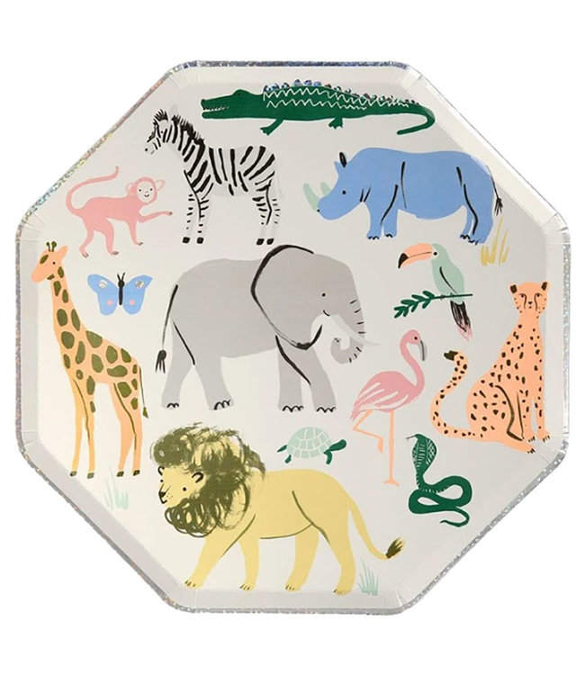Meri Meri 10 1/2 x 10 1/2 Inch Dinner Plates 8/pk-Safari Animals
