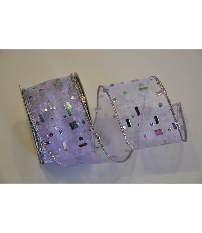 Stephen Lawrence Ribbon Sheer Wired w shiny squares 2 Inch X 10Ft -  lavender
