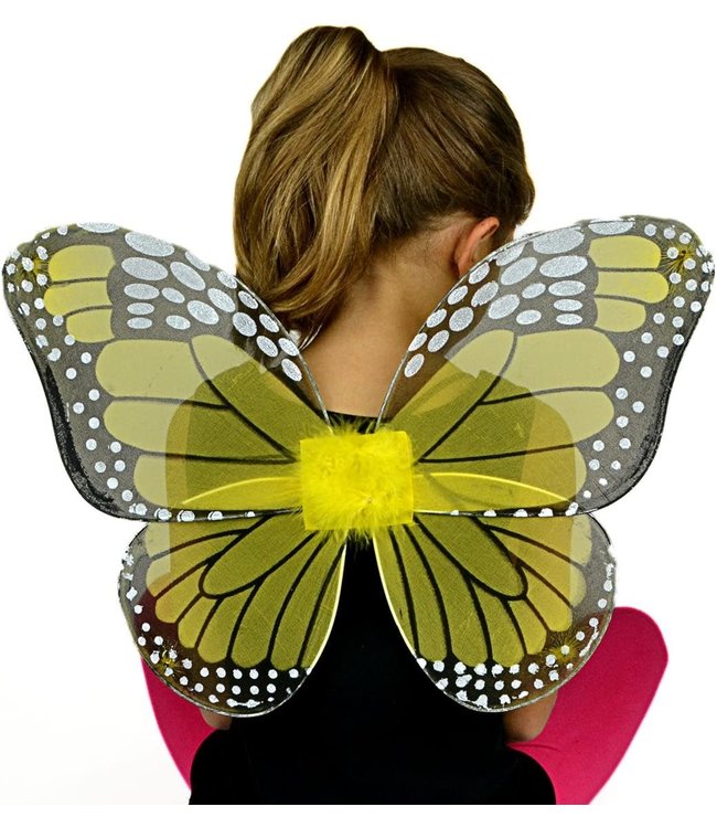 Midwest Design Imports Nylon Butterfly Wings 20X15 Inch-Yellow Monarch with black elastic straps