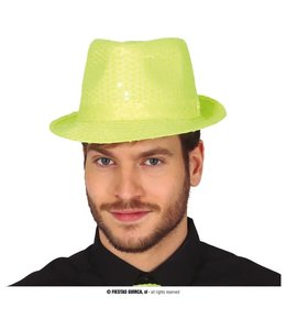 Fiestas Guirca Neon Yellow Sequin Gangster Hat