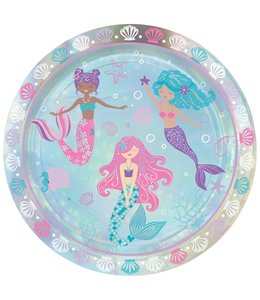 Amscan Inc. Shimmering Mermaids 9 Inch Iridescent Round Plates 8/pk