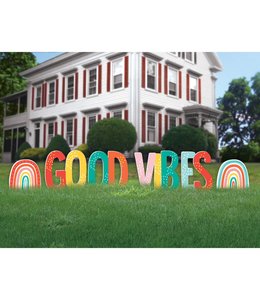 Amscan Inc. Good Vibes-Retro Rainbow Corrugate Yard Sign (Letters, 12" H)