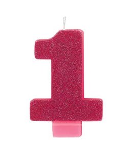 Amscan Inc. Numeral No 1 Glitter Candle-Pink